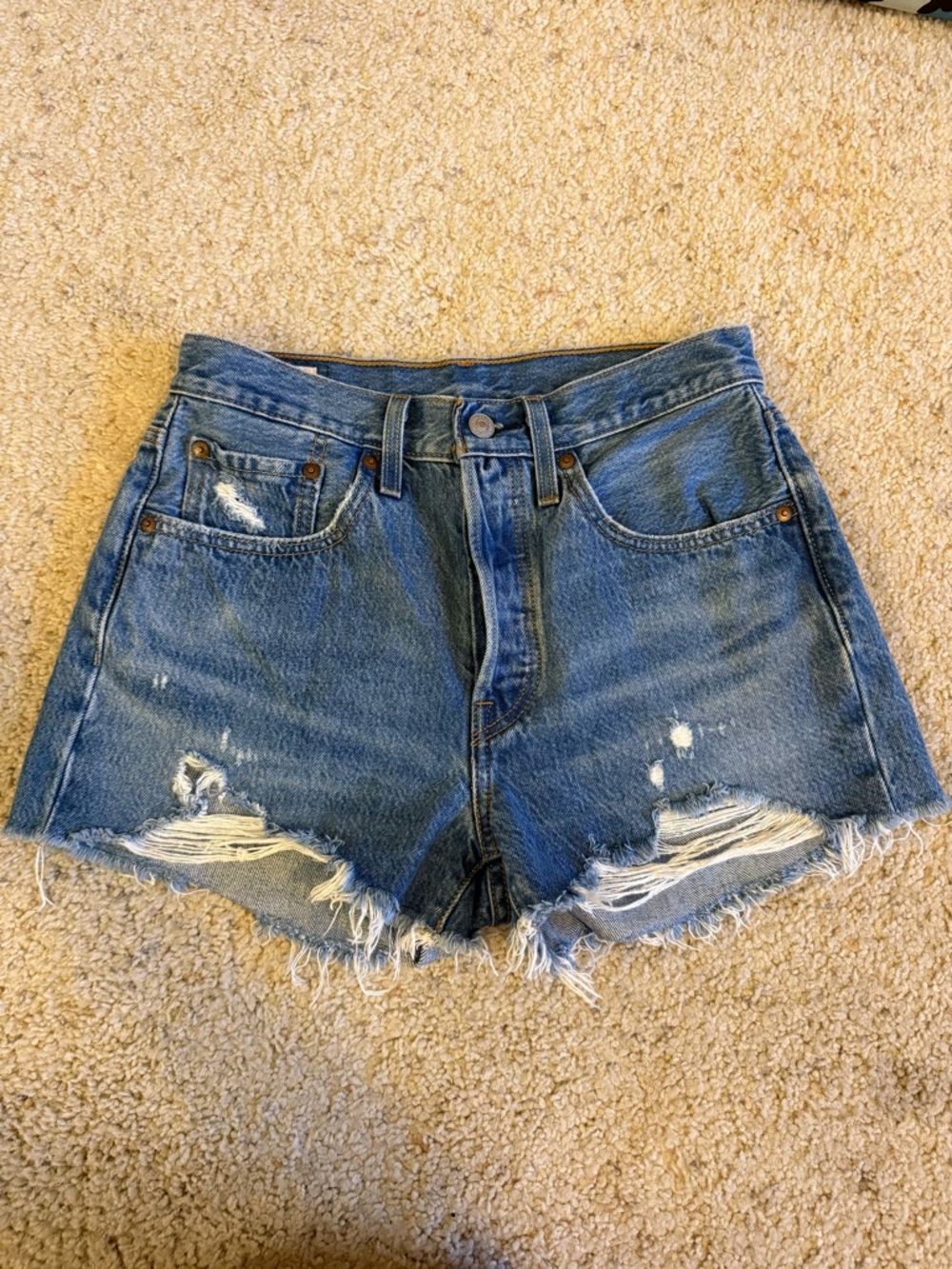 One Of A Kind Vintage Levi's Distressed Blue Denim Cutoff Shorts - 26